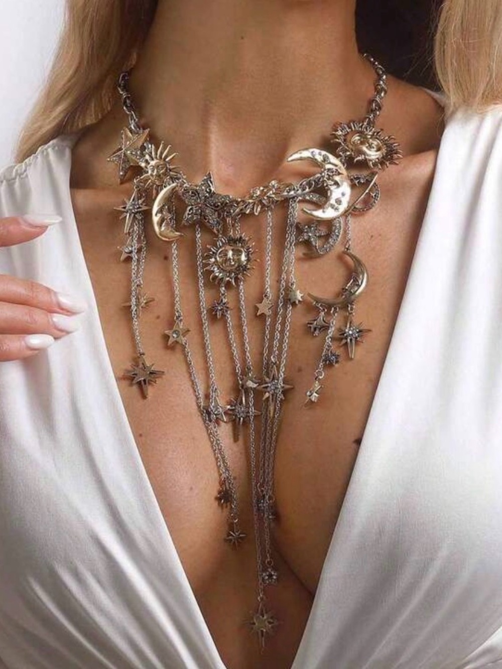 Luxury Sun & Moon Statement Necklace and Earring Set - Picture 4 of 8